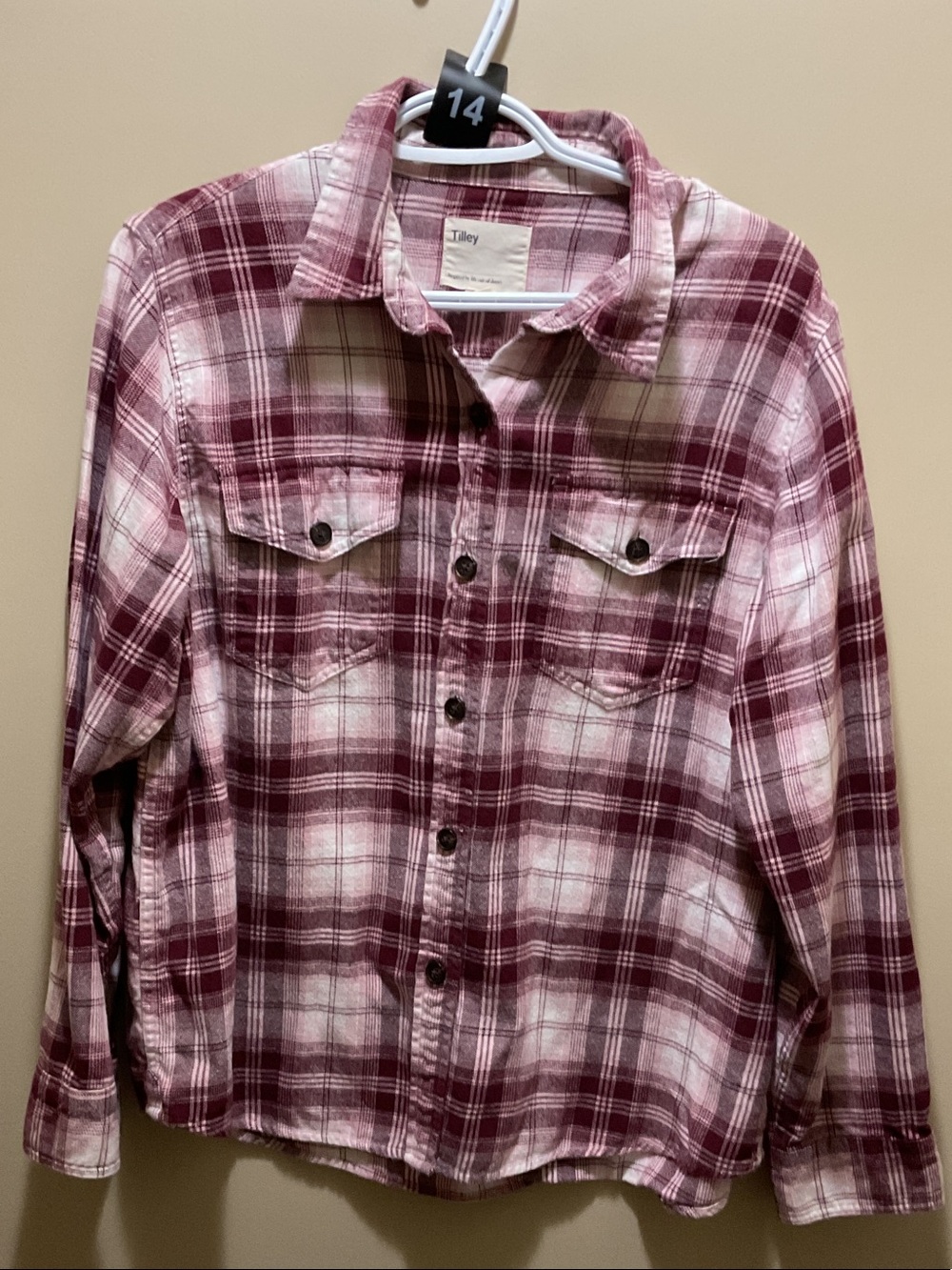 Women's Plaid Button-Down Shirt in Burgundy and White